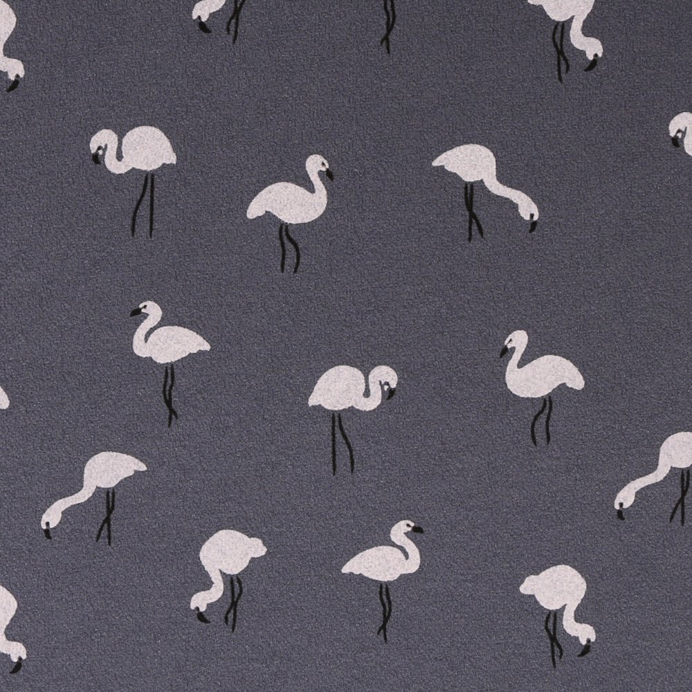 Tissu Sweat aspect Brut Flamants Blancs sur fond Bleu Gris Foncé