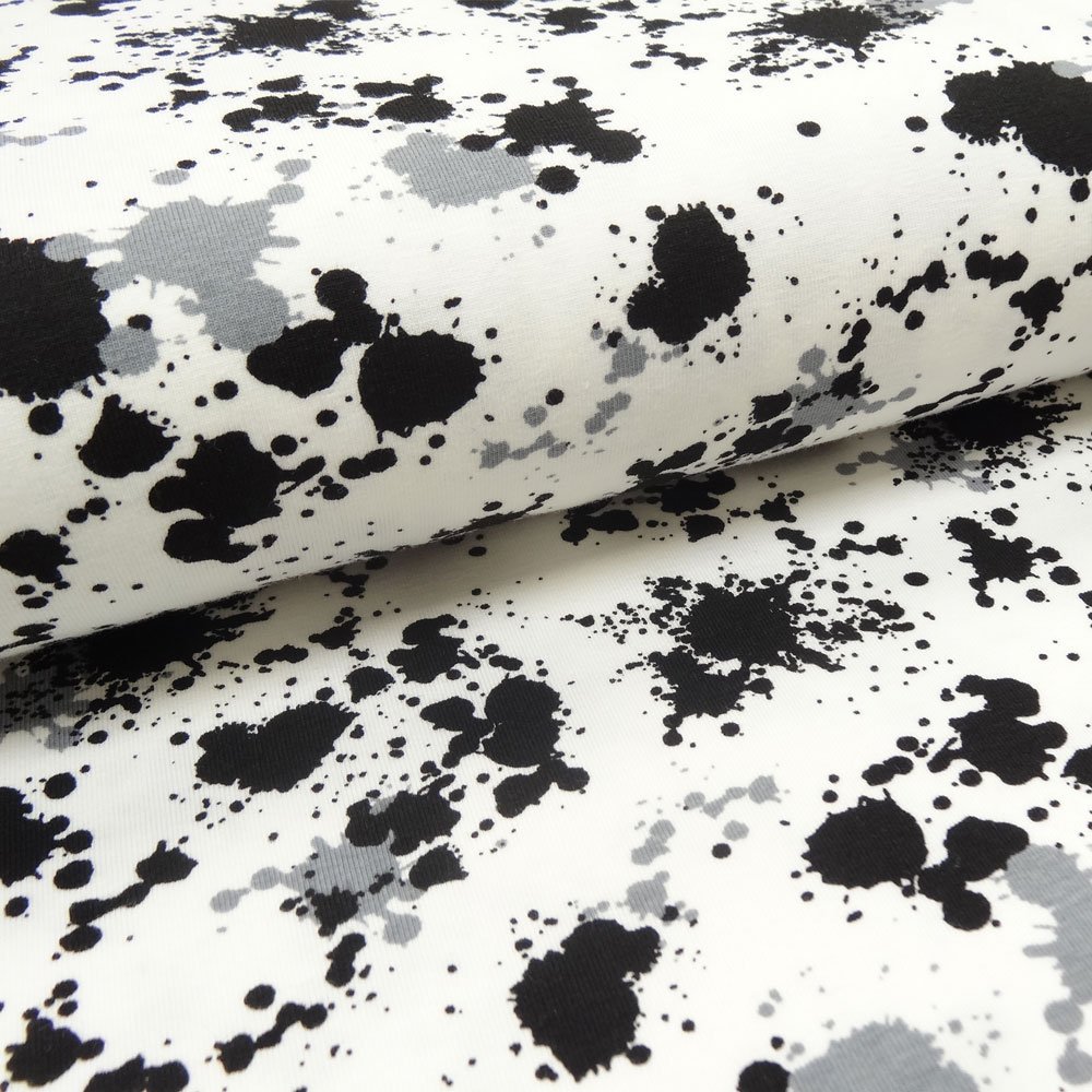 Tissu Jersey Blanc Tâches noires et grises