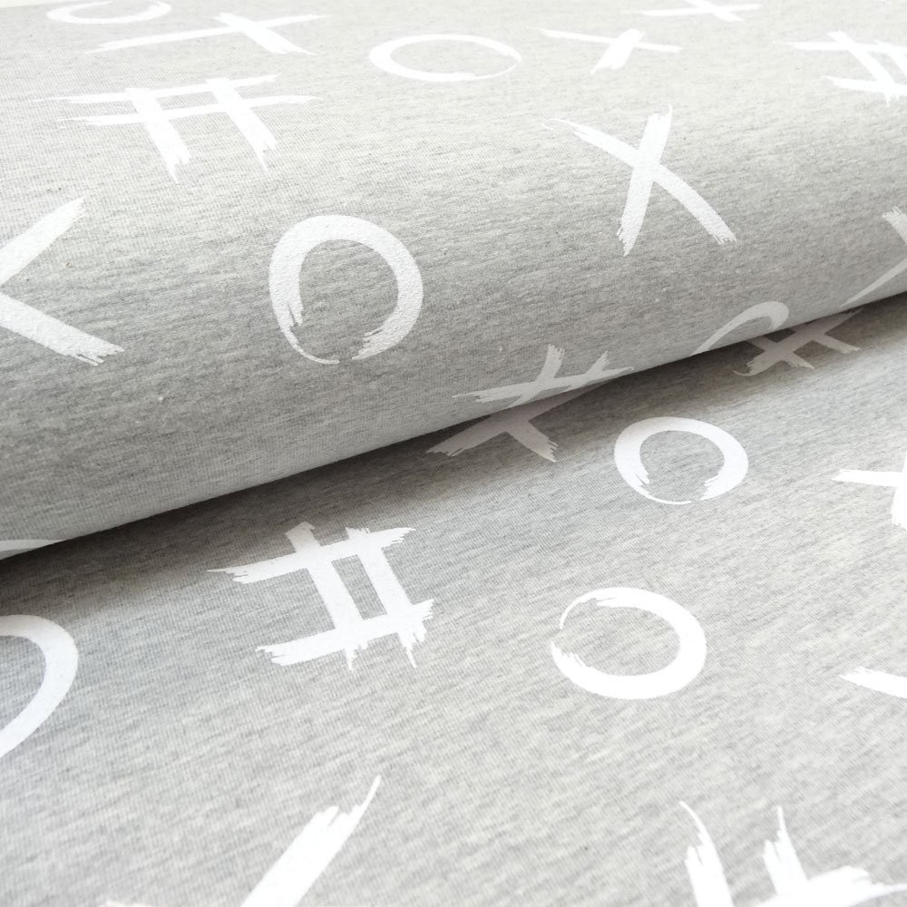 Tissu Jersey Coton Gris Croix et ronds blancs