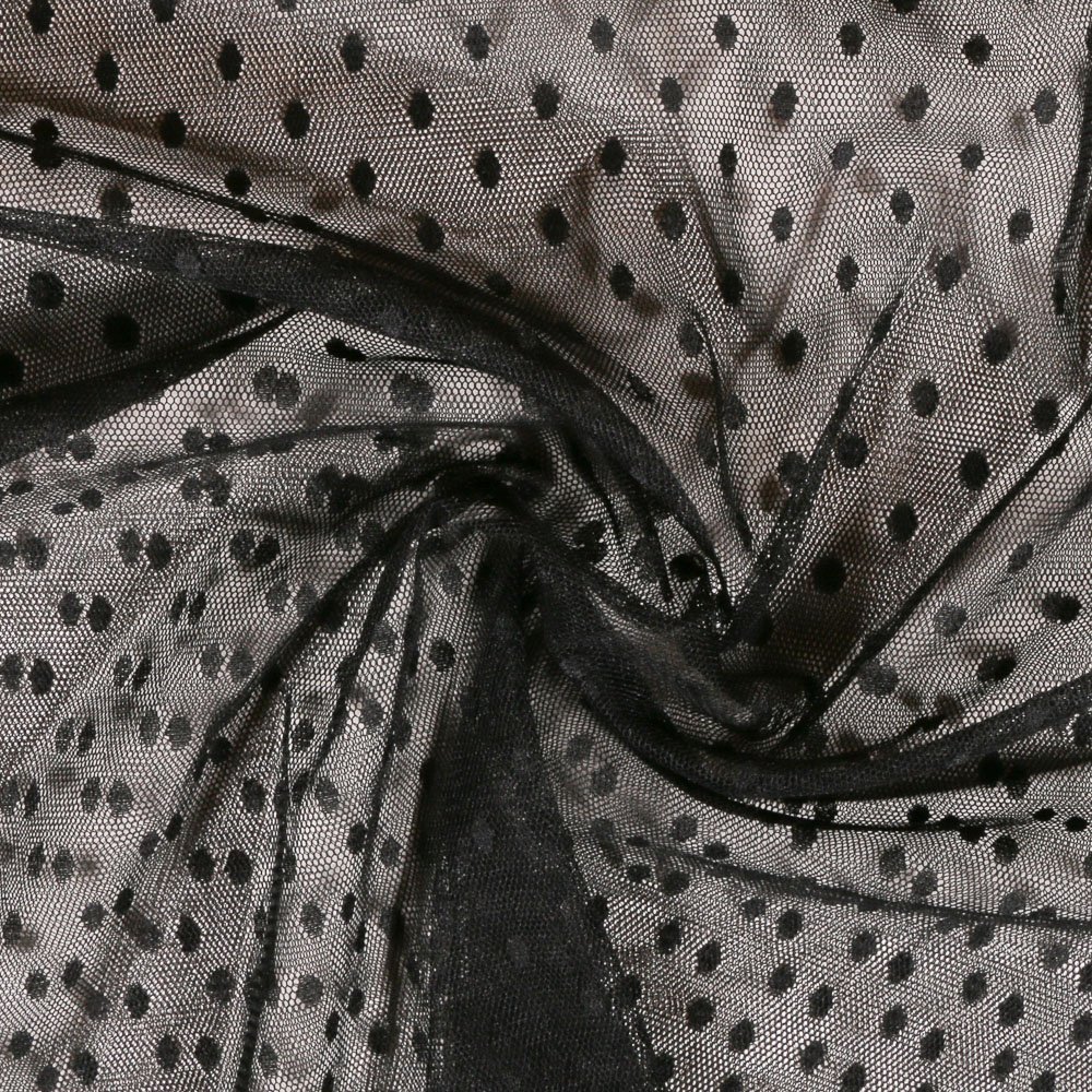 Tissu Tulle Souple Noir Pois - Au mètre