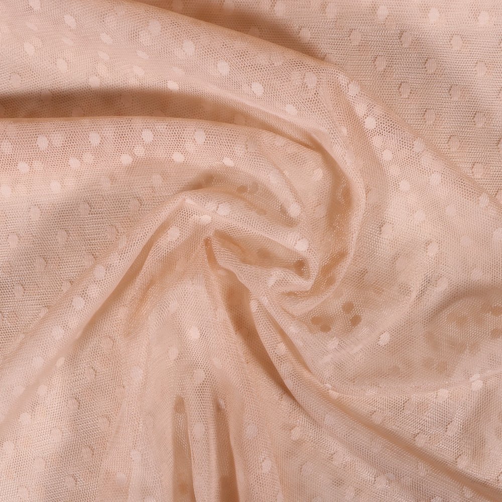 Tissu Tulle Souple Beige Pois - Au mètre