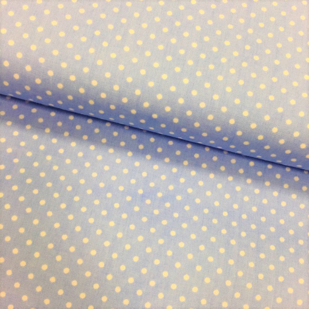 Tissu Coton imprimé Bleu ciel Pois 3 mm Blancs