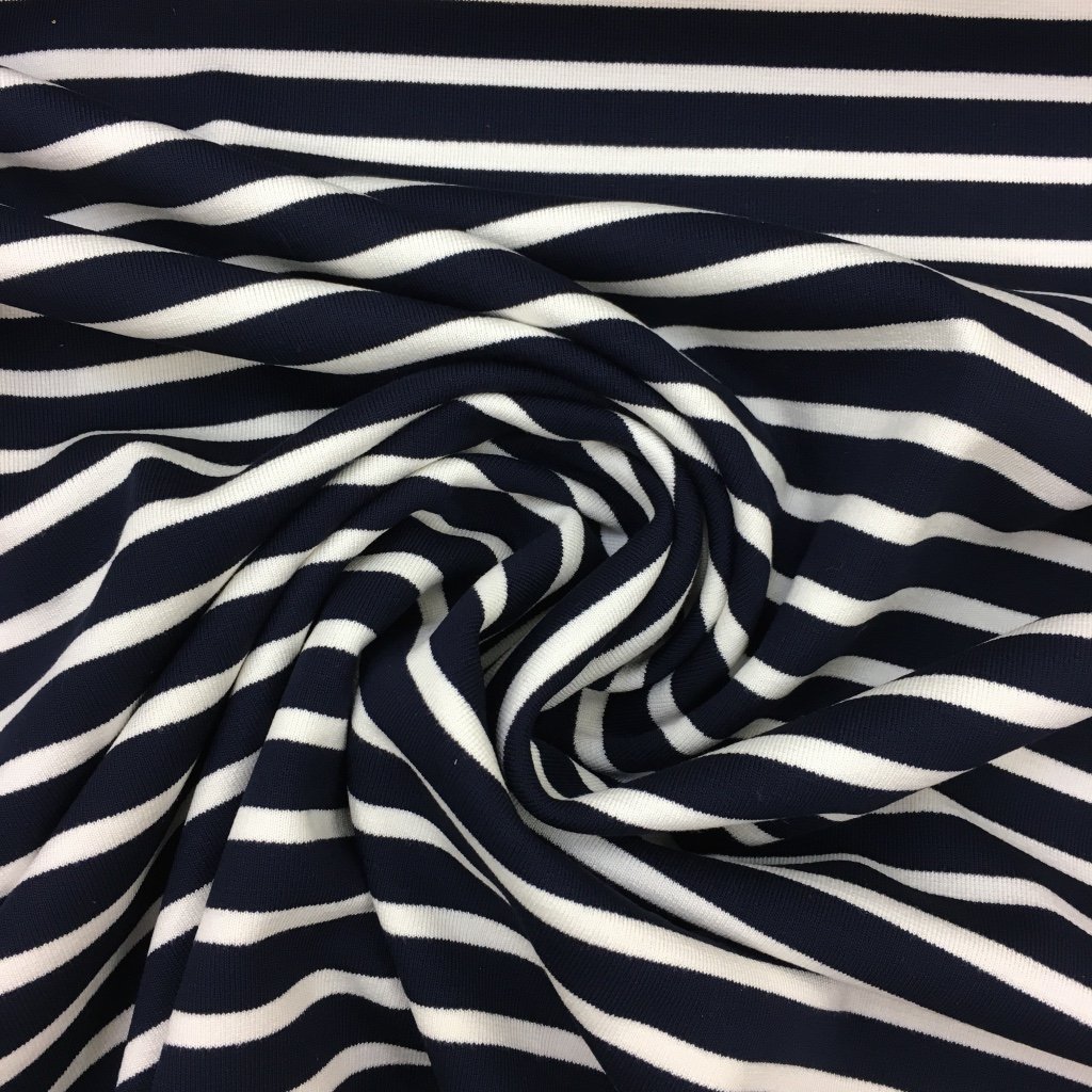 Tissu Jersey Coton Marinière Bleu marine