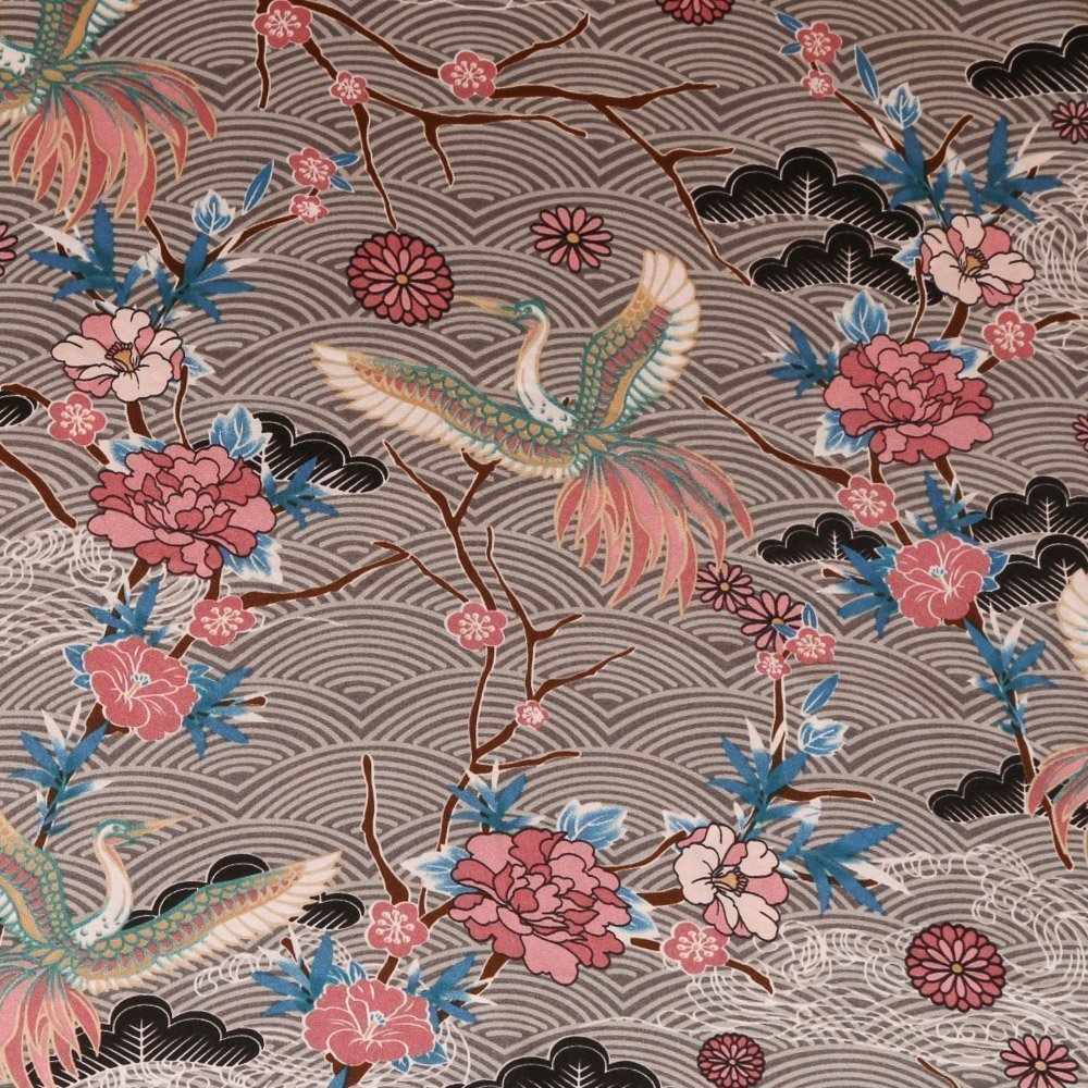 Tissu Satiné effet Soie Estampe japonaise