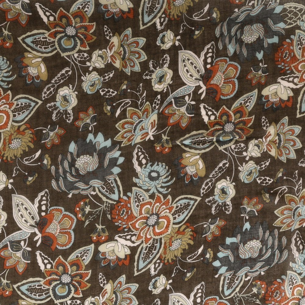 Tissu Voile à fleurs Brun Gris