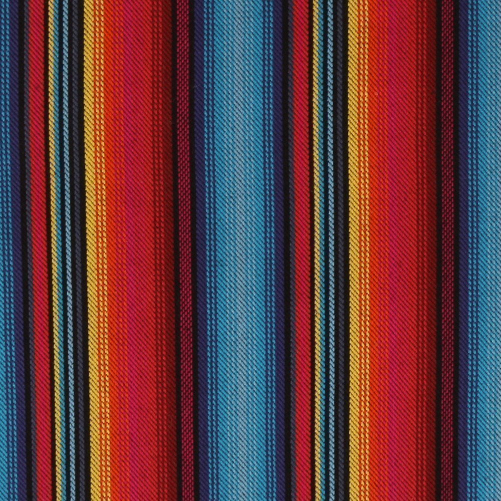 Tissu Toile Péruvienne Rayée Bleu / Rose / Jaune