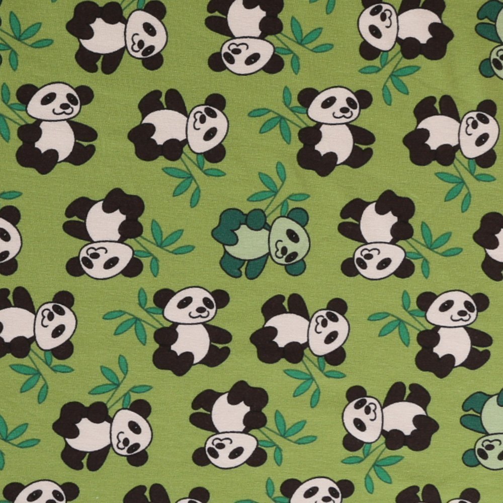Tissu Jersey imprimé Pandas et Bambous sur fond Vert
