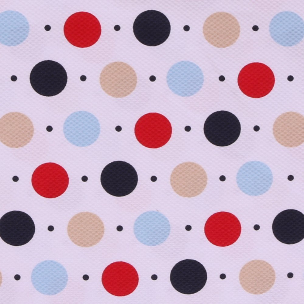 Tissu imprimé tissage relief alvéolé à pois Bleu / Rouge / Beige sur fond Blanc