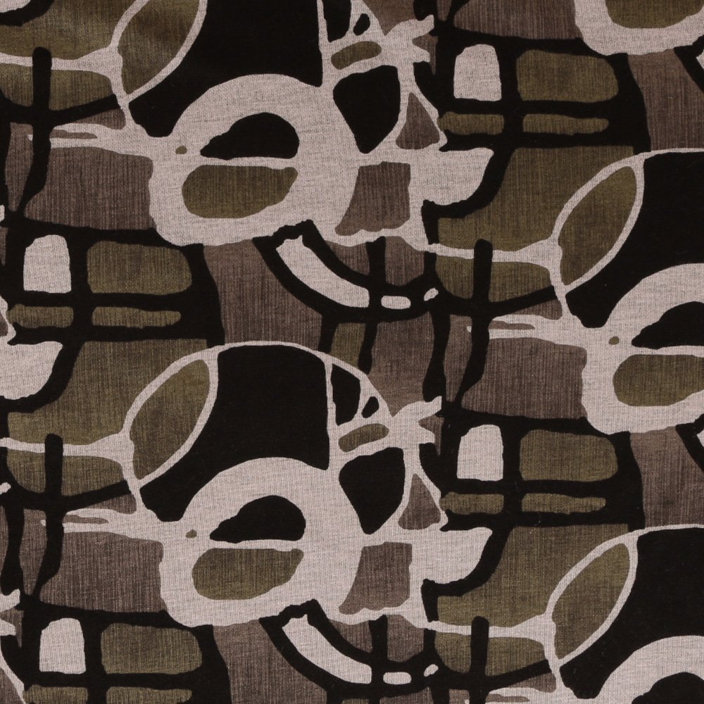 Tissu Jersey Peintures Abstraites Noires et Grises sur fond Brun Rouge