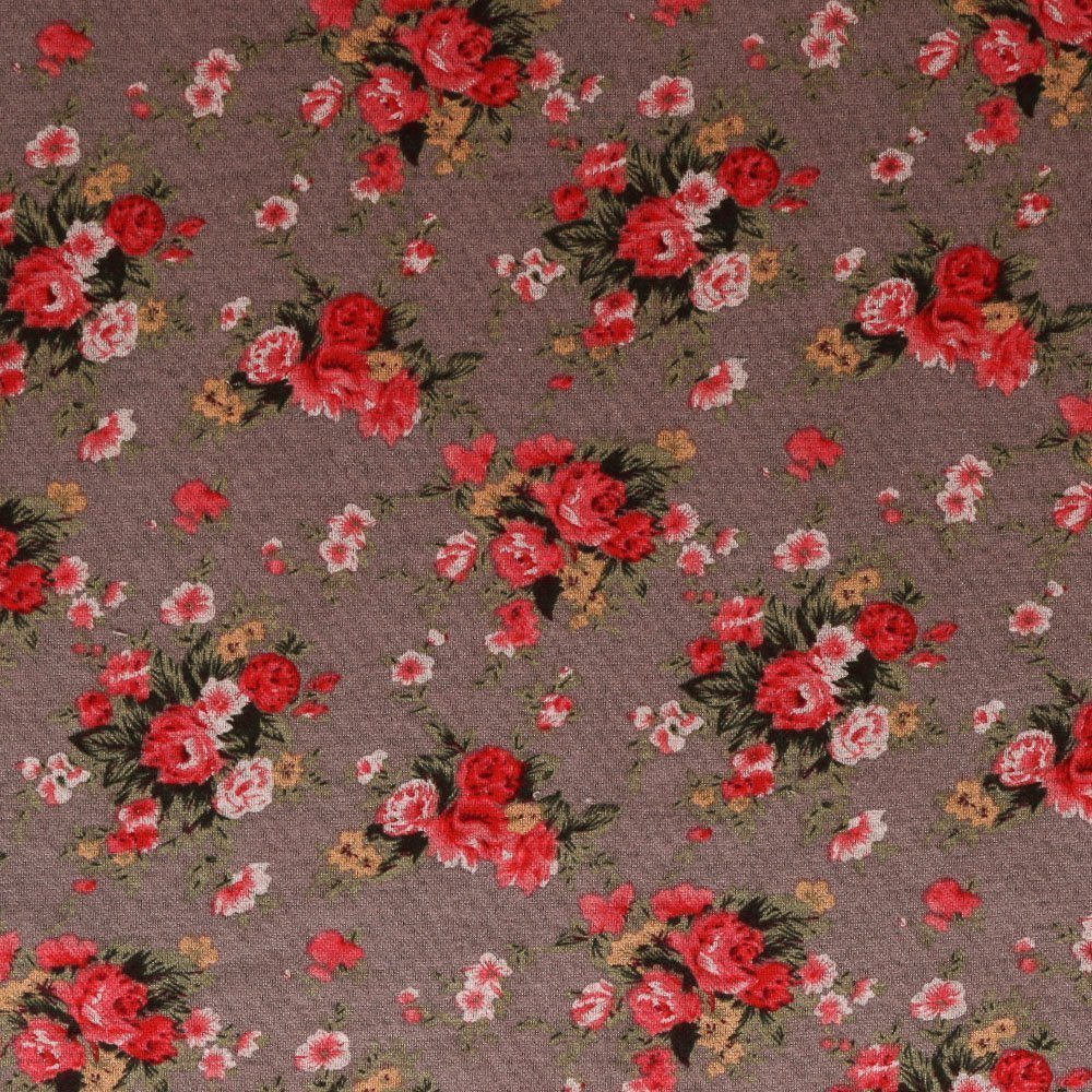 Tissu Jersey à fleurs Roses sur fond Gris