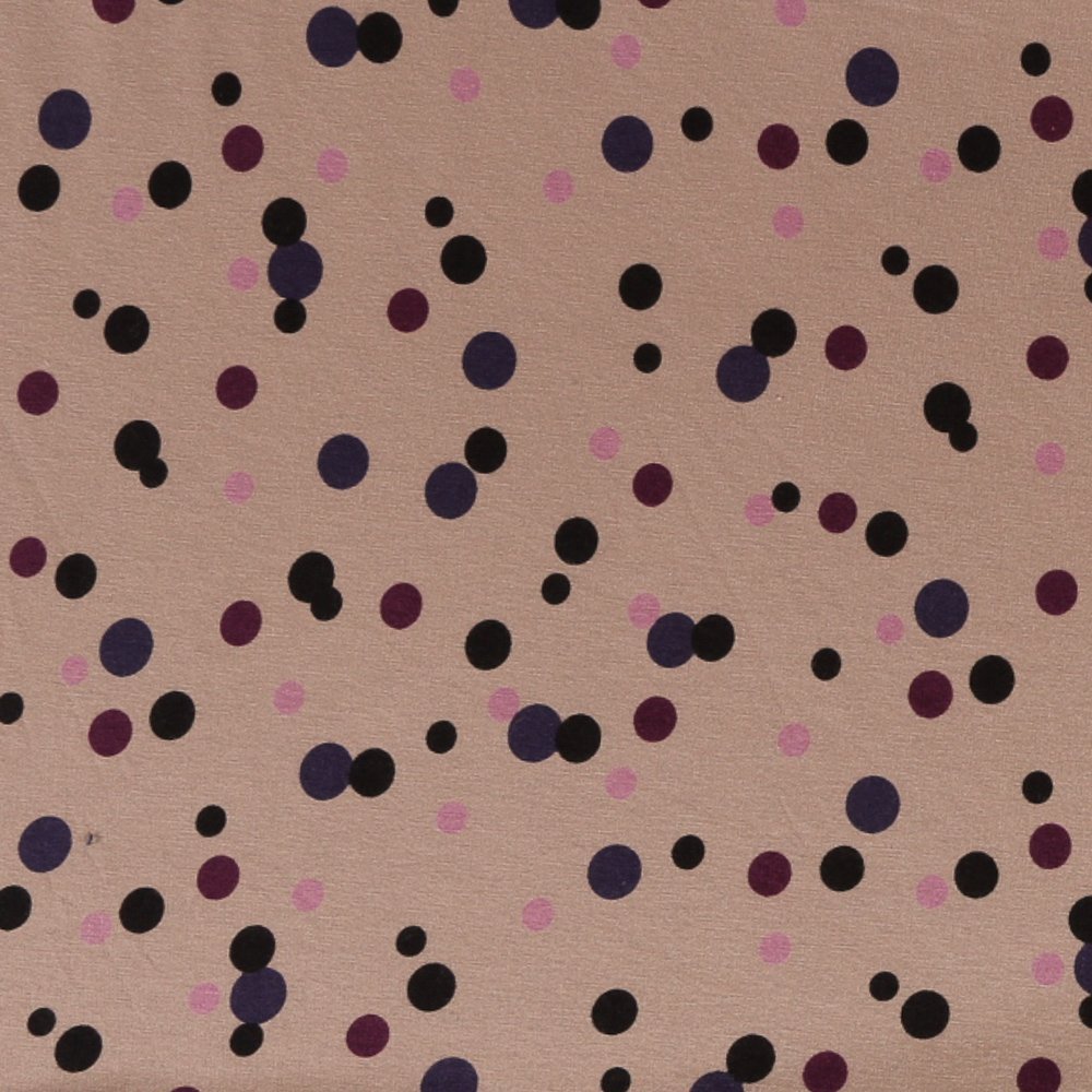 Tissu Jersey imprimé à pois Rose / Violet sur fond Beige