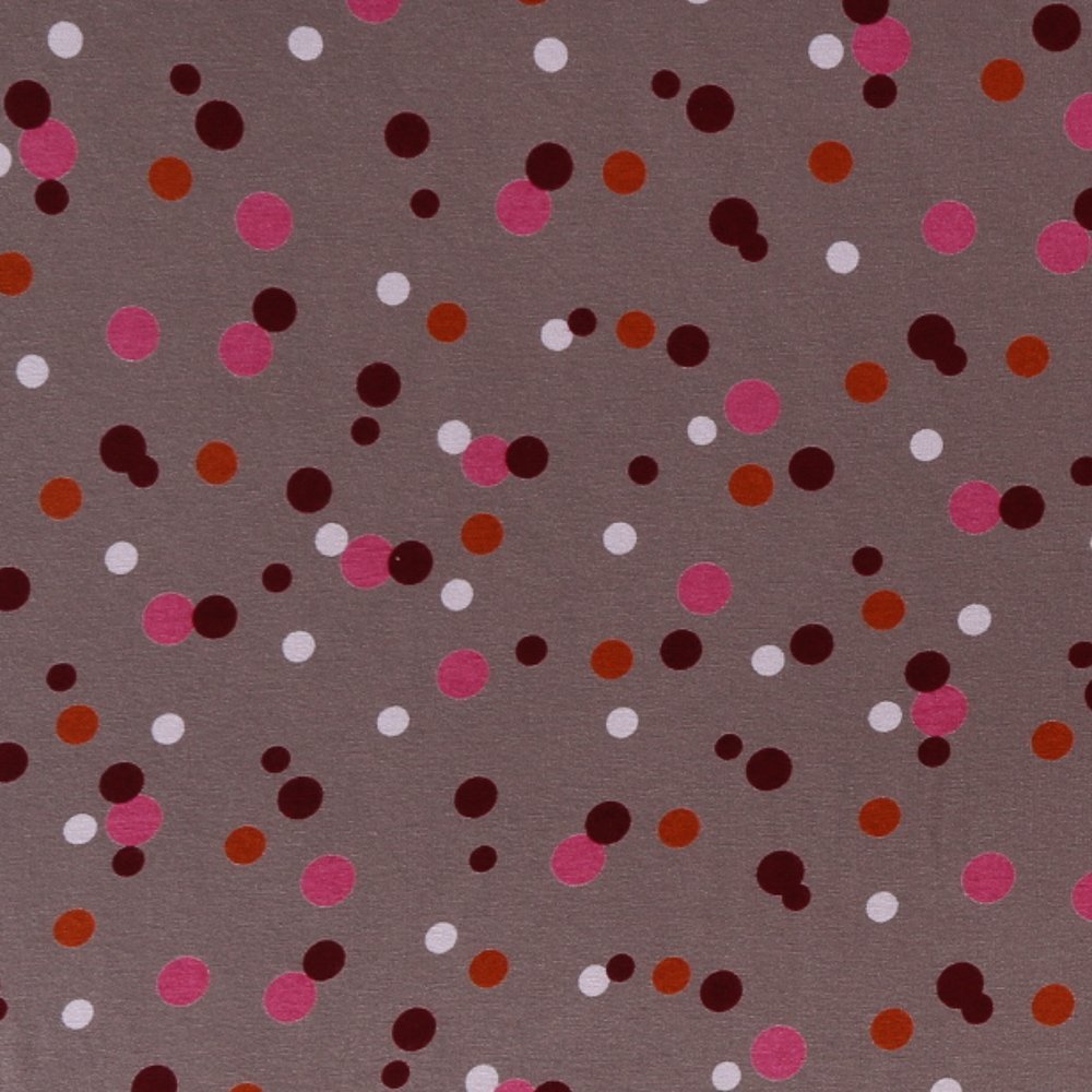 Tissu Jersey imprimé à pois Rose / Orange / Blanc sur fond Gris