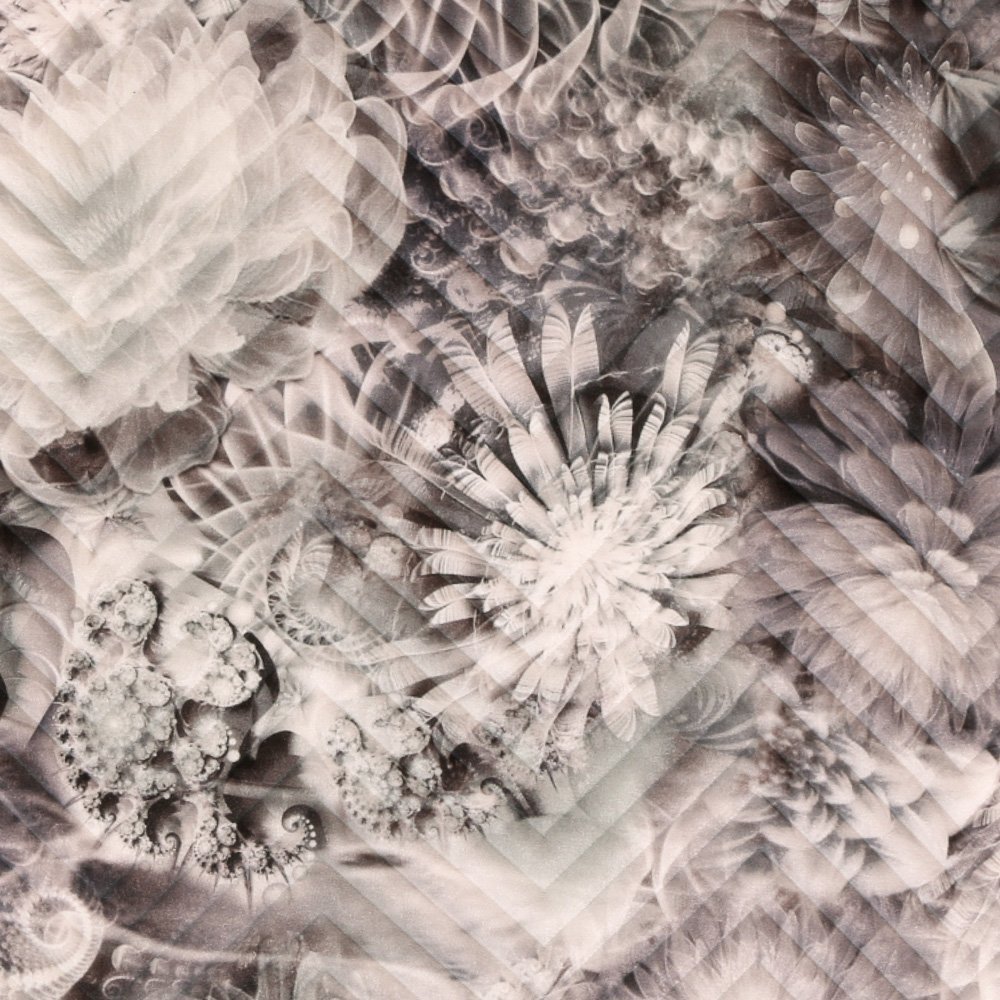 Tissu Jersey Matelassé Fleurs et Chevrons Gris