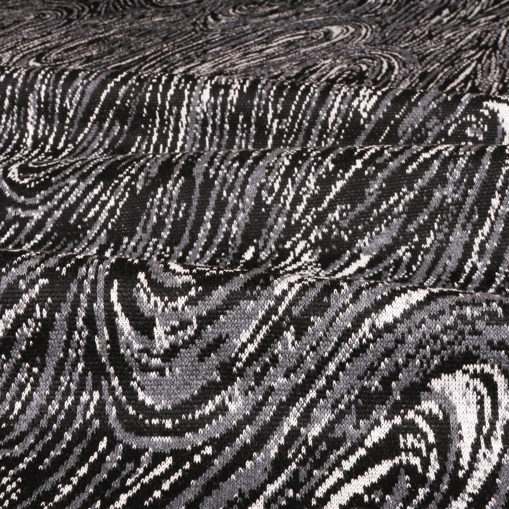 Tissu Gianni Maille Jersey Noir Tourbillons Blancs et gris
