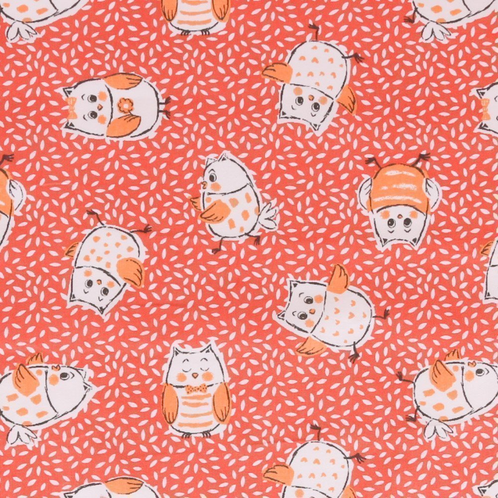 Tissu Coton Imprimé Chouettes sur fond Corail