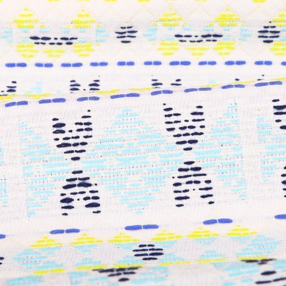 Tissu Gianni Jacquard Blanc Aztèques Jaunes et turquoise