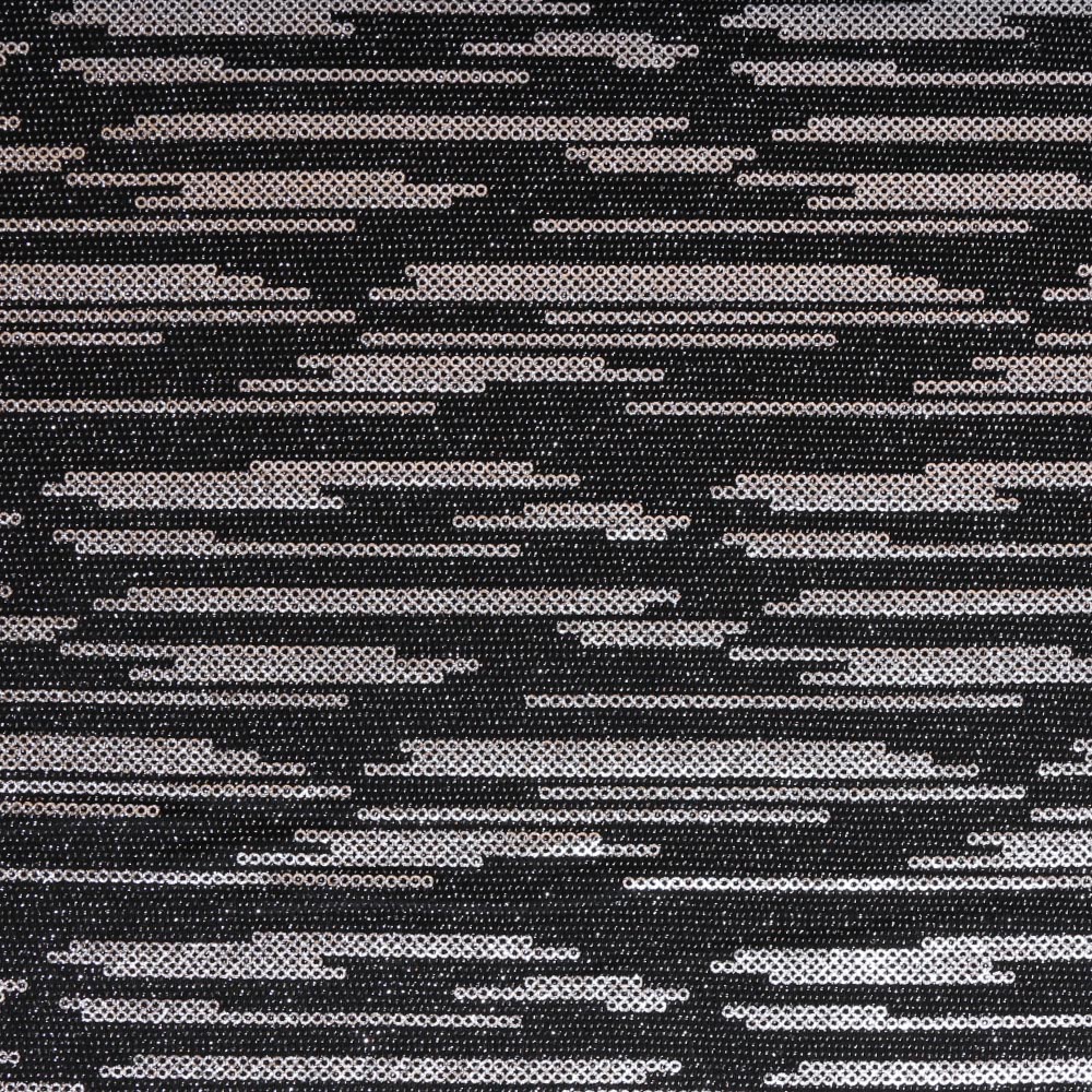 Tissu Jersey Impressions métalisées et Lurex Argent sur fond Noir