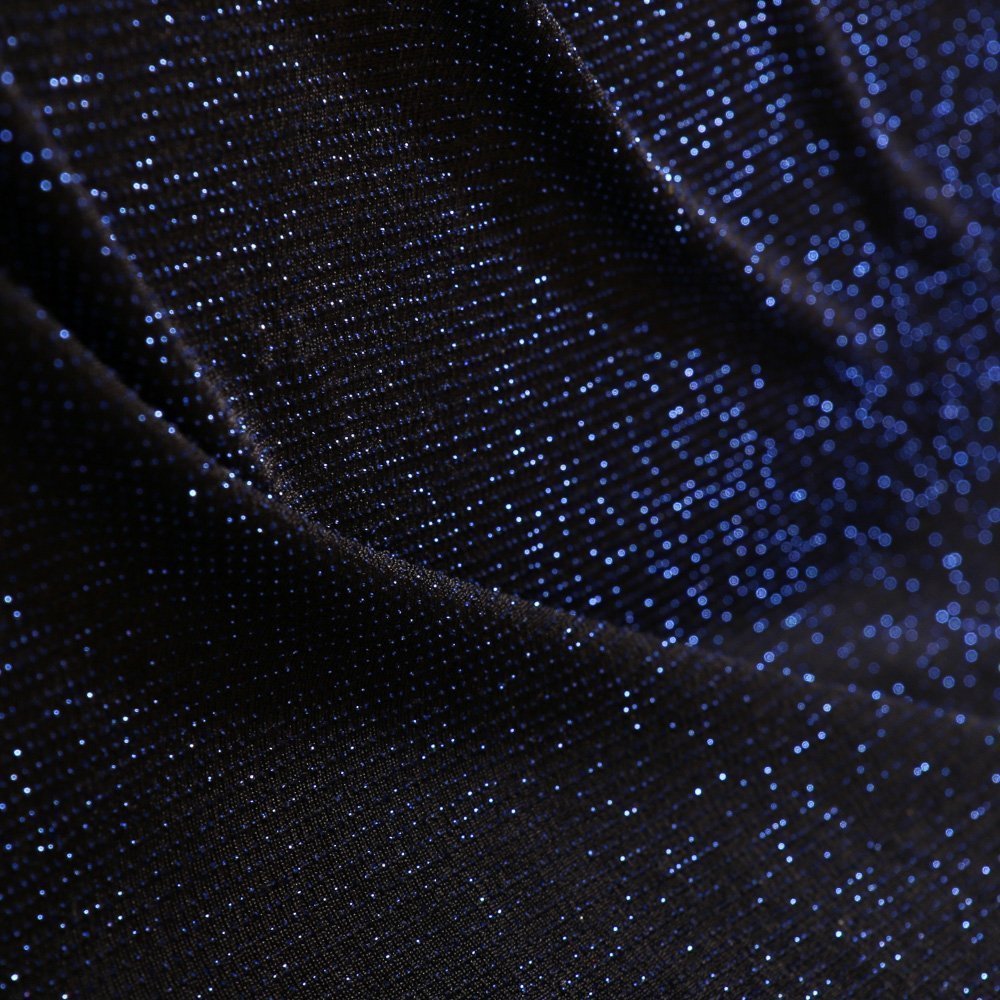 Tissu Maille Jersey Gianni Tessuti Chiné Lurex Bleu Nuit sur fond Noir