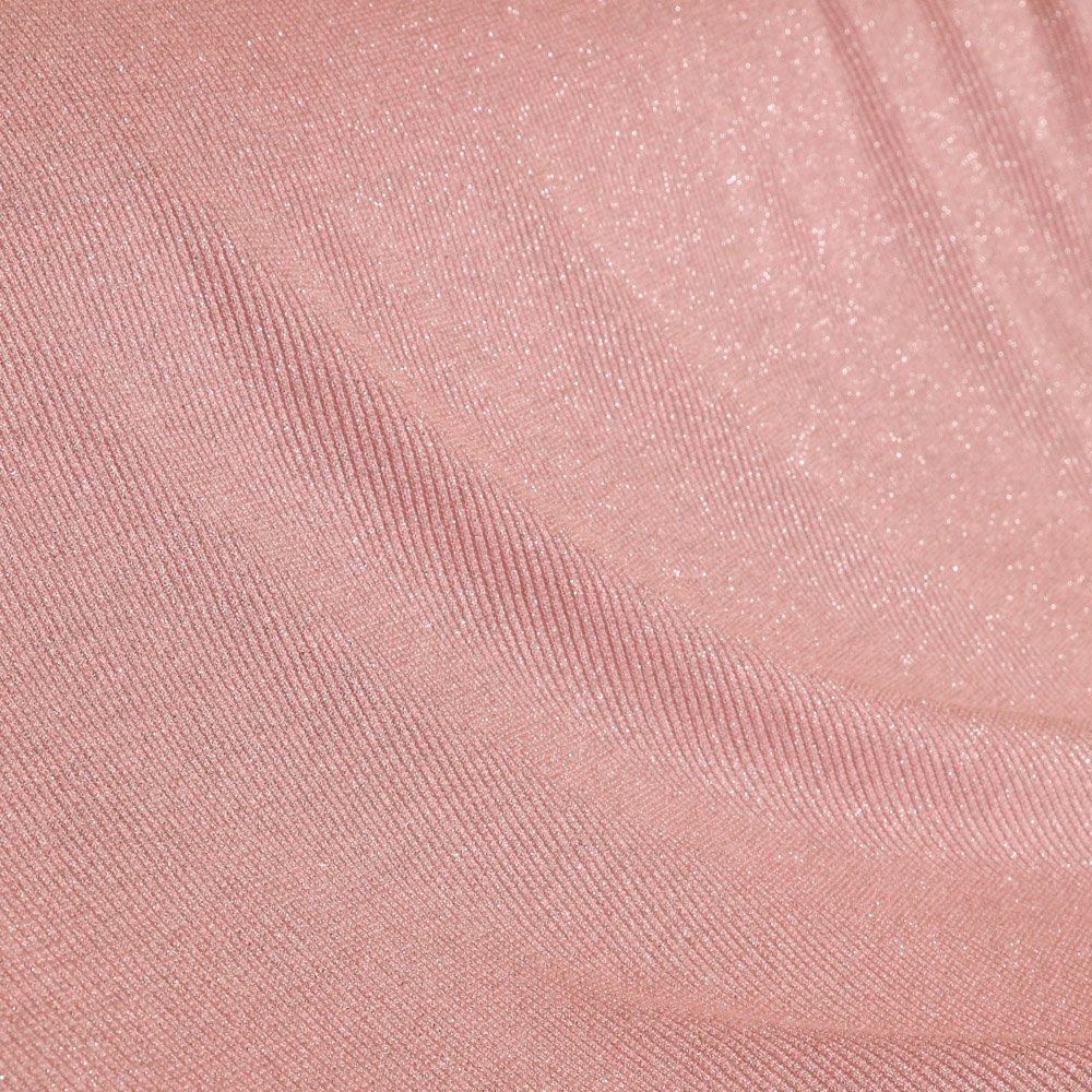 Tissu Maille Jersey à côtes Lurex Argent sur fond Vieux rose