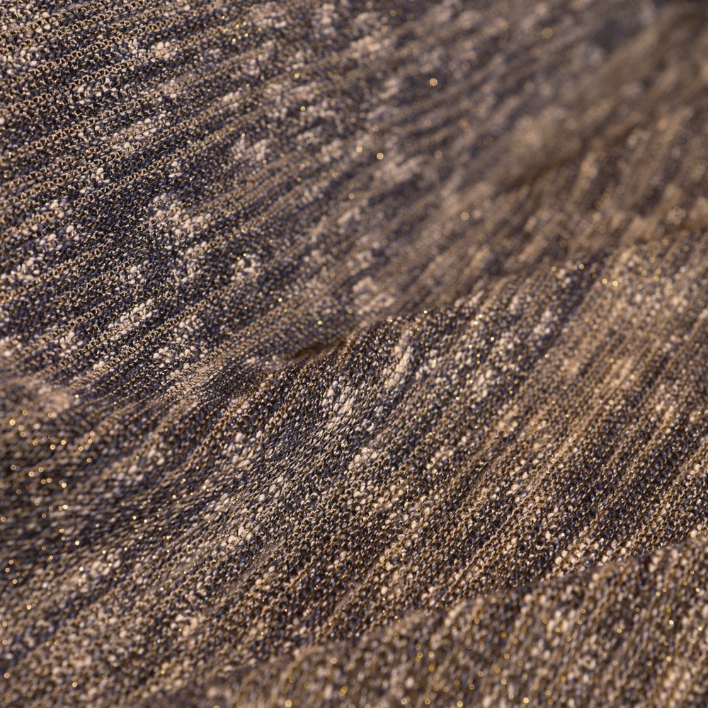 Tissu Maille Chiné Lurex Or sur fond Gris Bleu