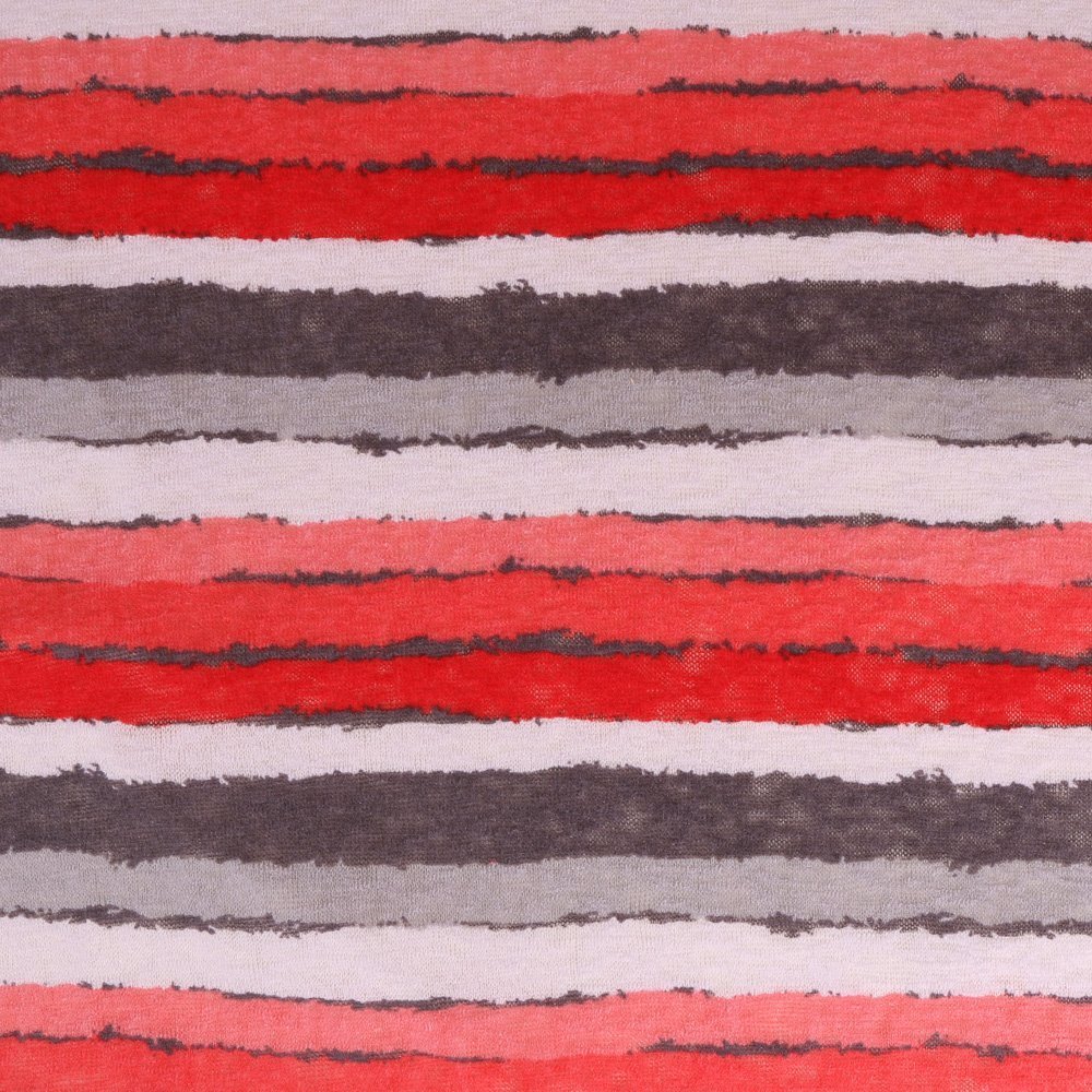 Tissu Maille Rayé Gris et Rouge