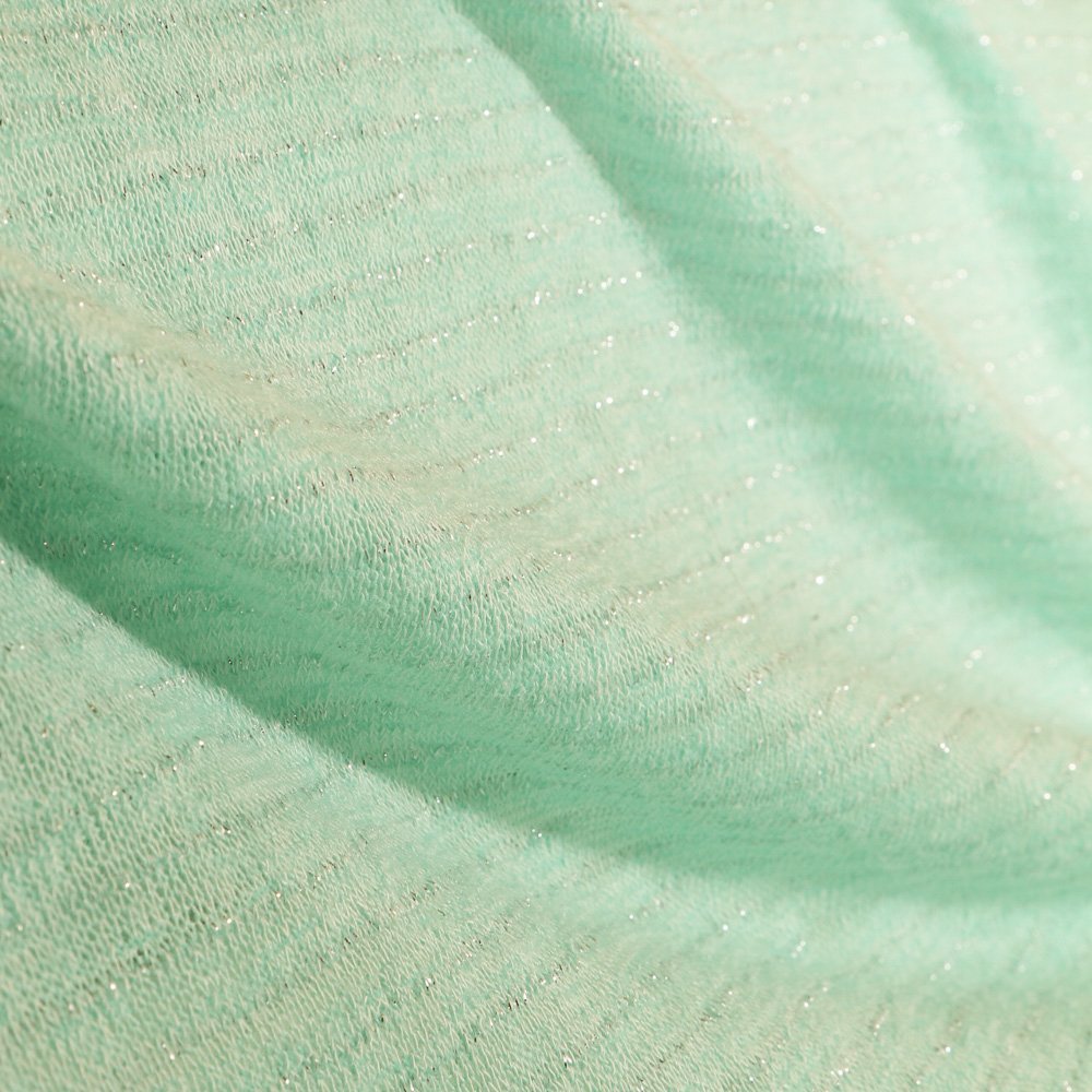 Tissu Maille Fines rayures Lurex Argent sur fond Vert d'eau