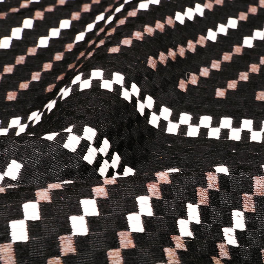 Tissu Gianni Jacquard Lainage Carrés Blancs et marrons