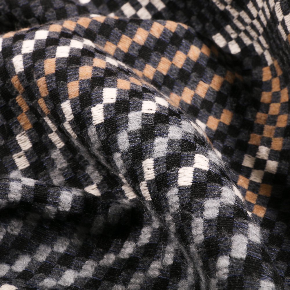 Tissu Gianni Jacquard Lainage Carrés Blancs et camel