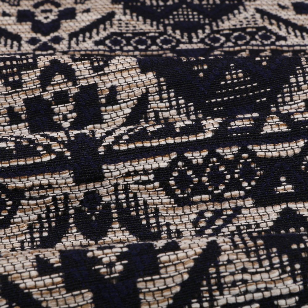 Tissu Gianni Jacquard Marine Ethnique Ecru