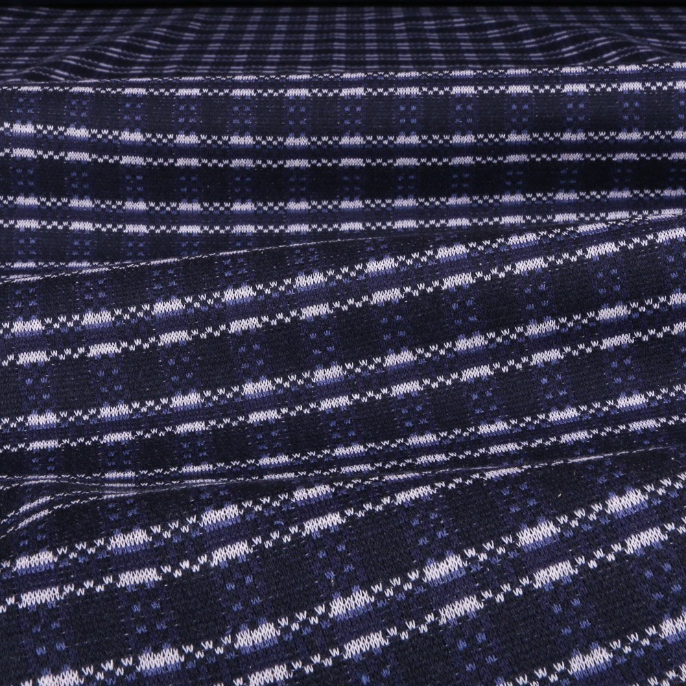 Tissu Gianni Maille Jersey Bleu foncé Traits Blancs