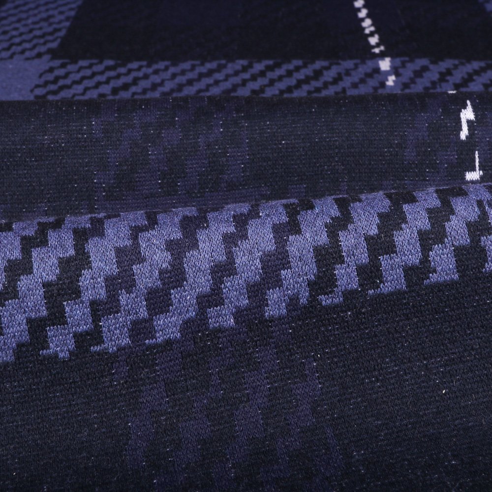 Tissu Gianni Maille Marine Tetris Blanc et pervenche