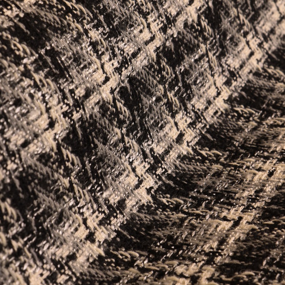 Tissu Tweed Gianni Tessuti Motifs géométriques Blanc cassé et Noir sur fond Noir