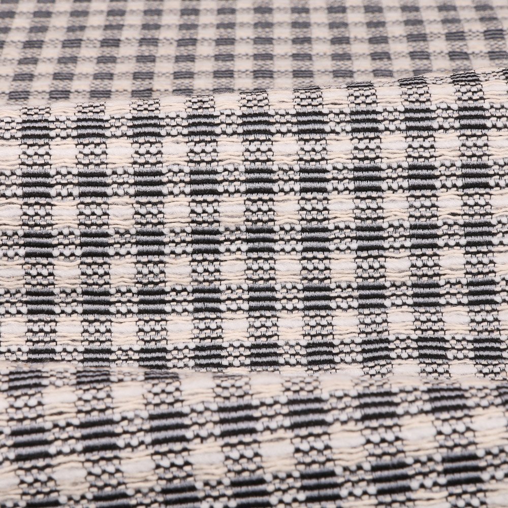 Tissu Gianni Jacquard Lainage Ecru Carreaux Gris et noirs