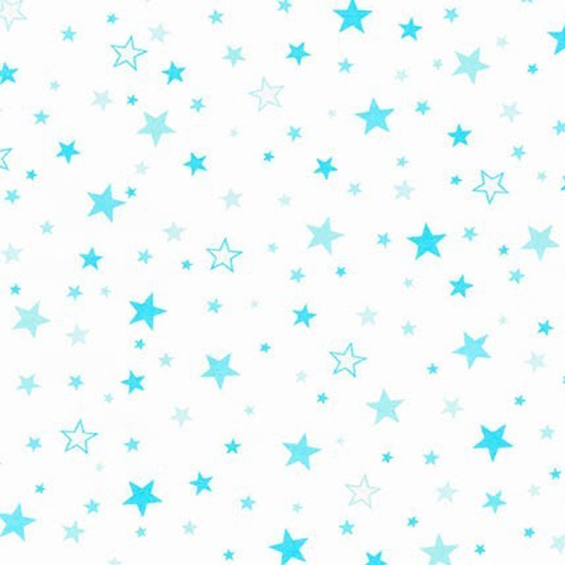 Tissu Robert Kaufman Flanelle Coton Blanc Etoiles turquoise