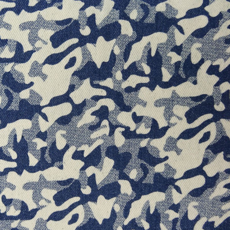 Tissu Denim Lycra Bleu Camouflage Blanc et marine