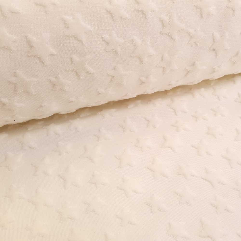 Tissu Jersey Zoé Etoiles velours en relief Ecru