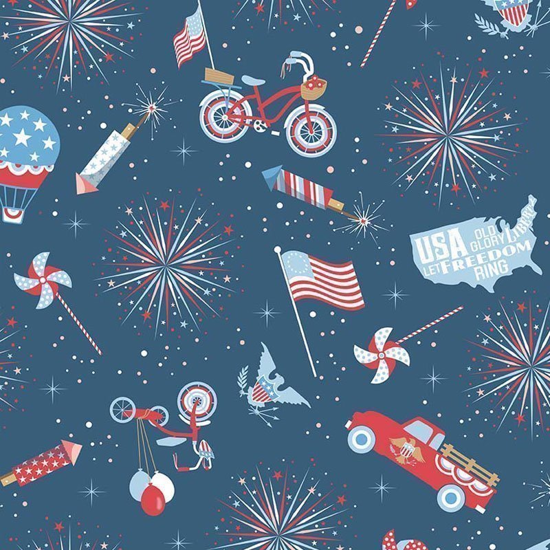 Tissu Riley Blake Parade on main Navy