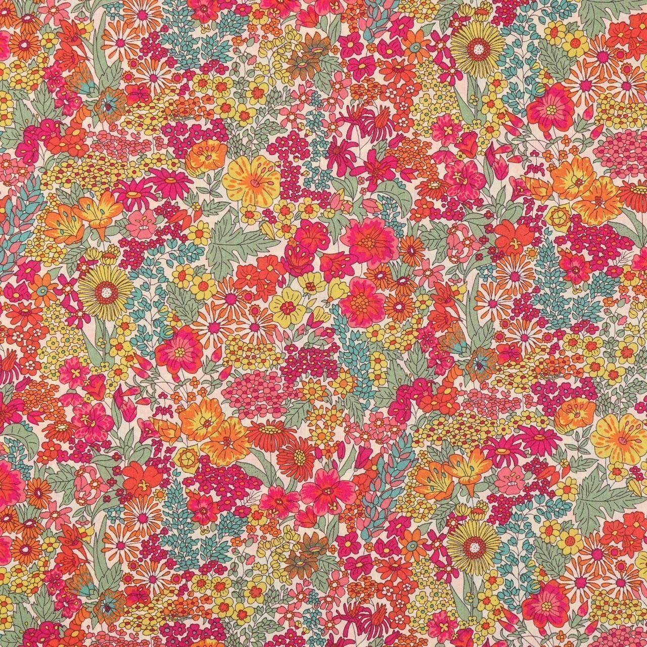Tissu Liberty of London Margaret Fuchsia, orange et vert