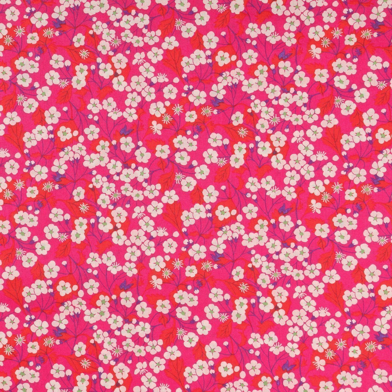 Tissu Liberty of London Mitsi Fuchsia, rouge, blanc et vert