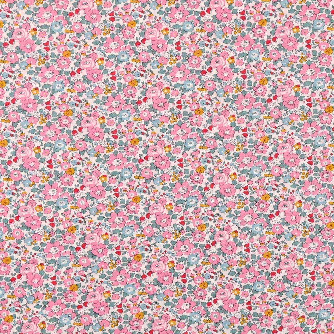 Tissu Liberty of London New Betsy Ann Bleu gris et rose