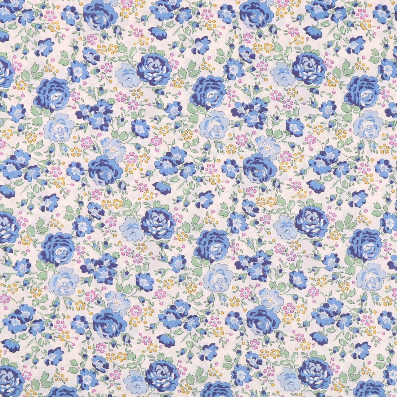 Tissu Liberty of London New Felicite Bleu, vert, mauve et jaune