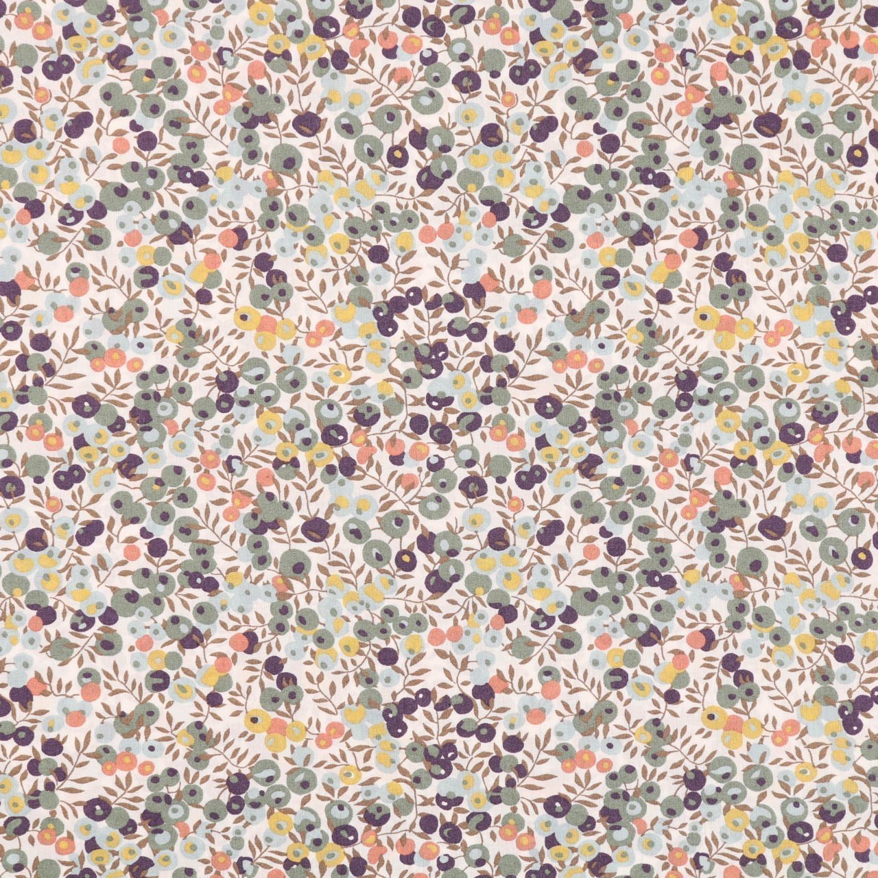 Tissu Liberty of London Wiltshire Vert Céladon, prune, corail et jaune