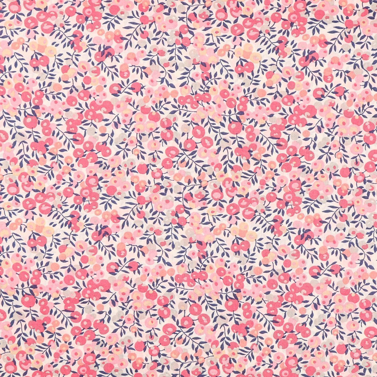 Tissu Liberty of London Wiltshire Blanc, rose, bleu marine et gris clair