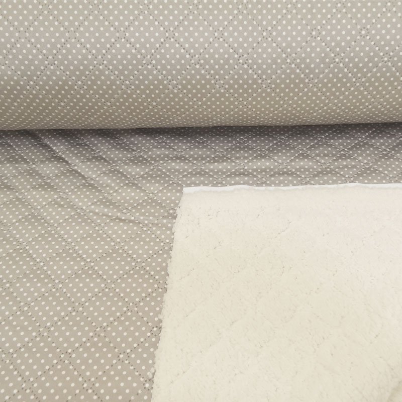 Tissu Matelassé fourrure réversible Taupe Pois