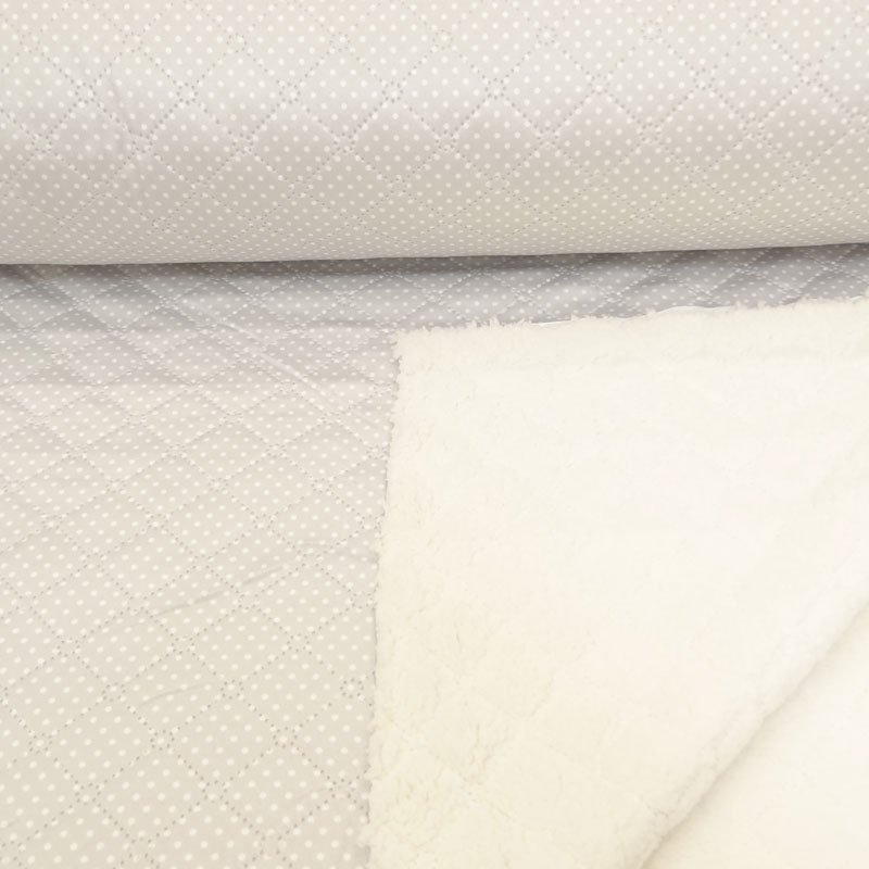Tissu Matelassé fourrure réversible Gris clair Pois