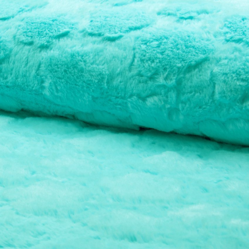 Tissu Minky Ultra doux Fleurs Longs poils Bleu menthe