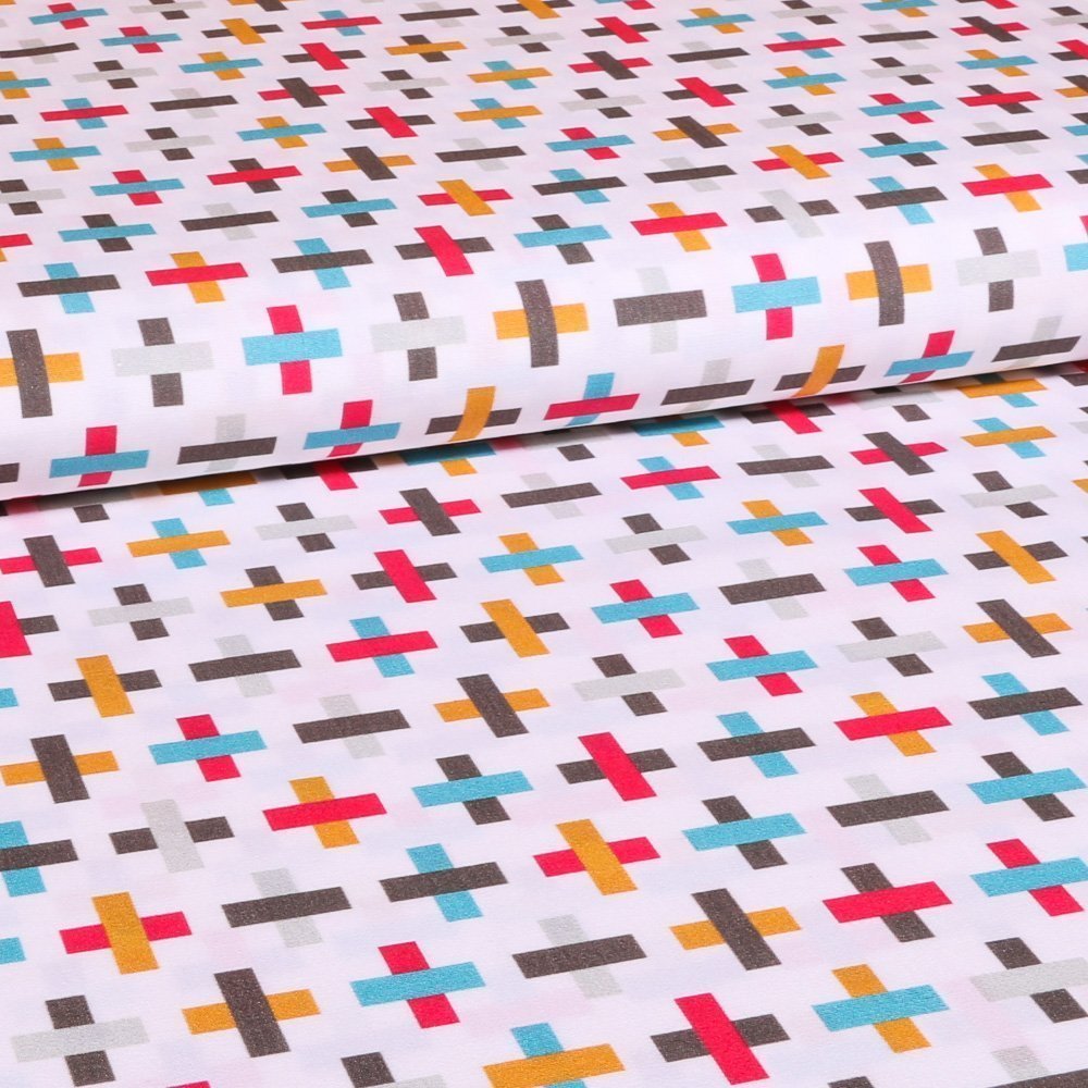 Tissu Popeline Coton Blanc Plus Rouge et bleu