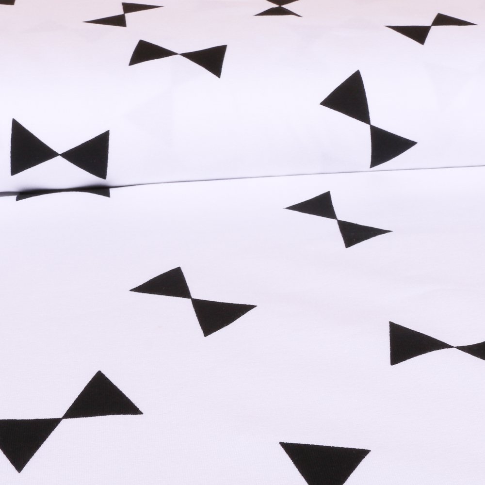 Tissu Jersey Coton Blanc Triangles sabliers noirs