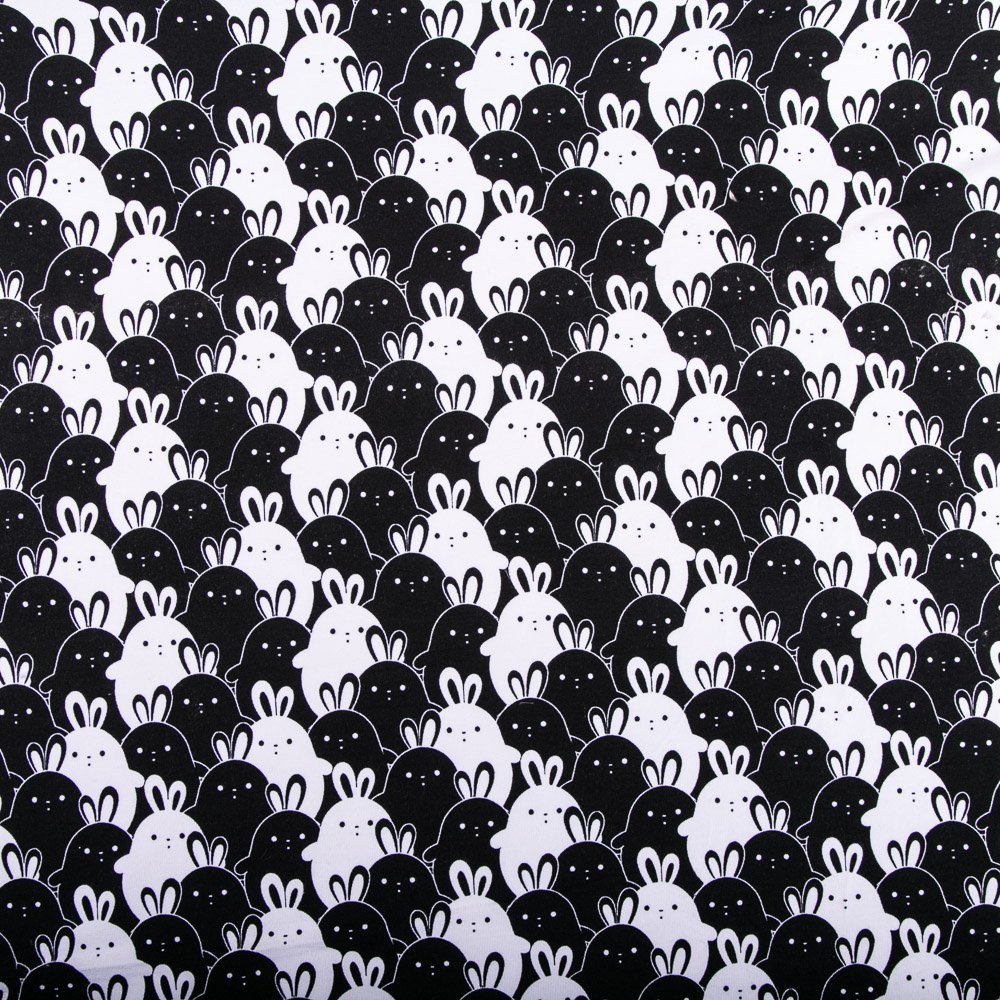 Tissu Jersey Coton Lapins bicolore Noir / Blanc