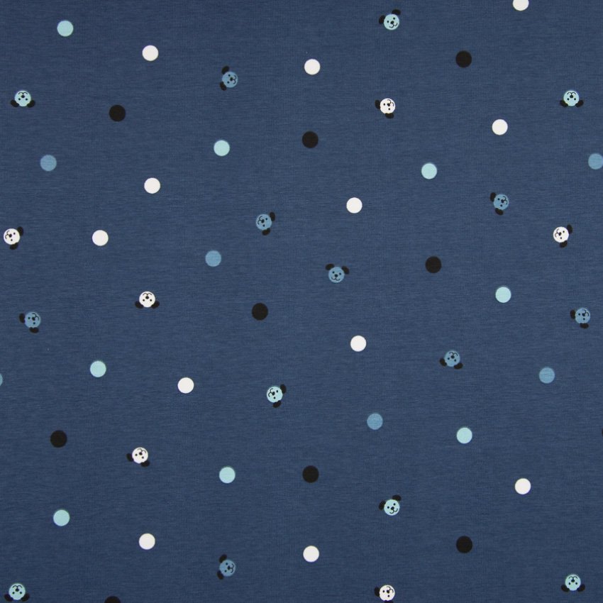 Tissu Jersey Coton Pois Blanc et noir sur fond Bleu marine